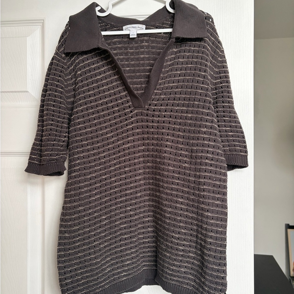 Calvin Klein Jeans Brown crochet Polo Top